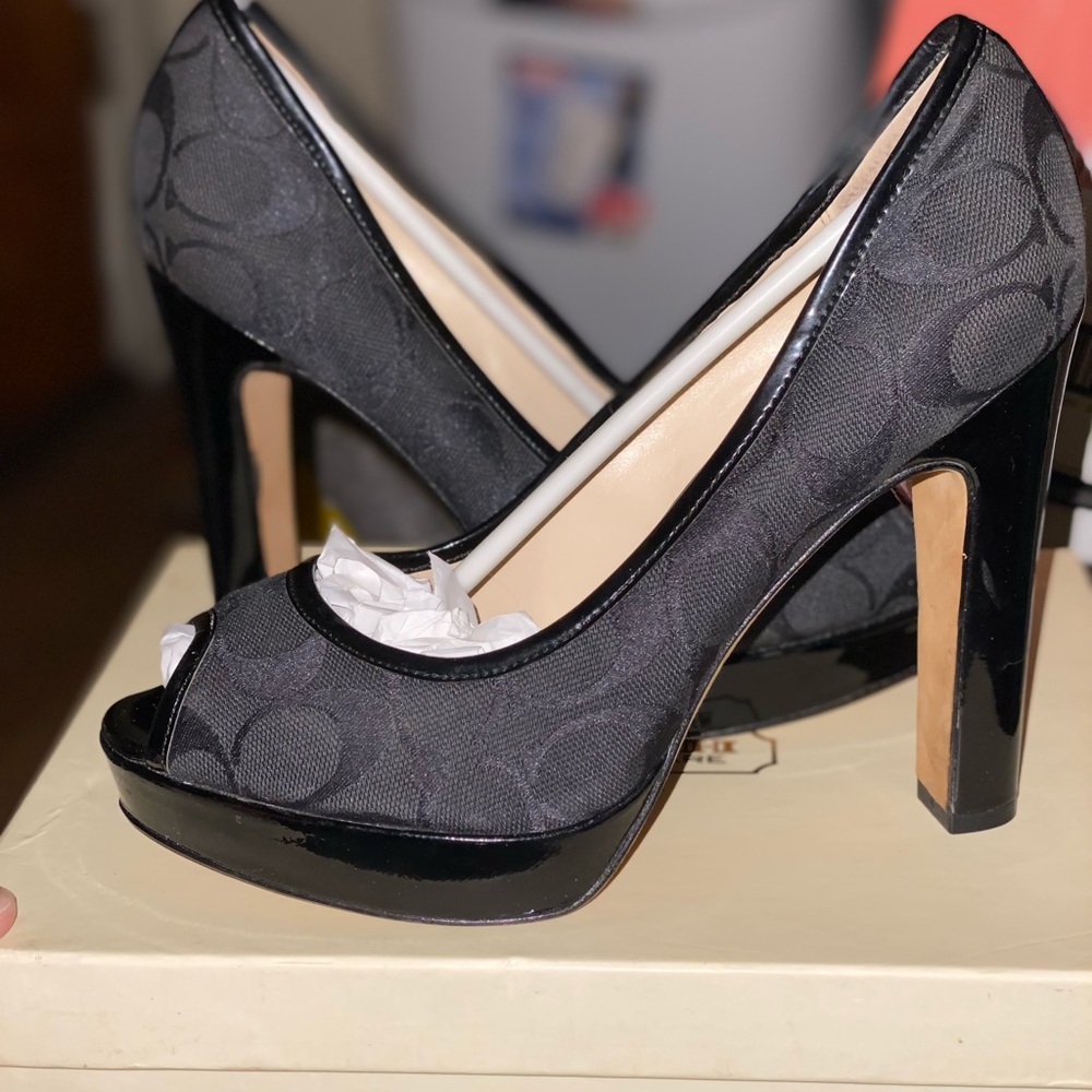 Black Peep Toe Coach Heels
